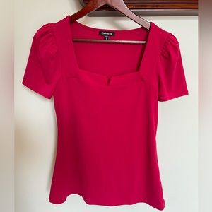 EXPRESS Womens Red Bright Pink Blouse Dress Top with Puffy shoulders size M